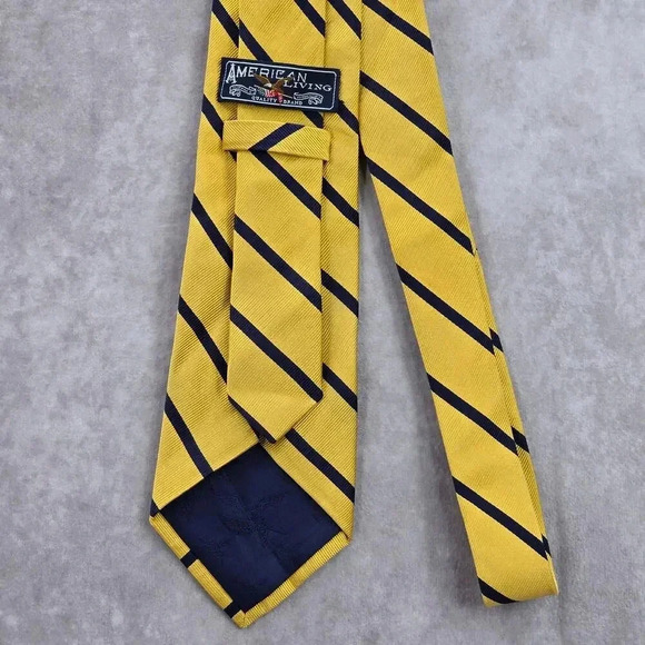 American Living Yellow Blue Stripe Geometric Diagonal 100% Silk Neck Tie NWOT - Picture 3 of 6